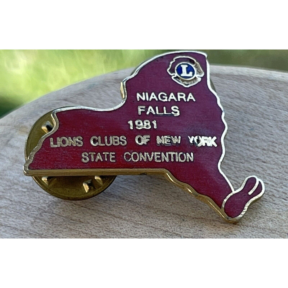 Lions Club Lapel Pin Niagara Falls 1981 New York State Convention Red 1-1/4"
